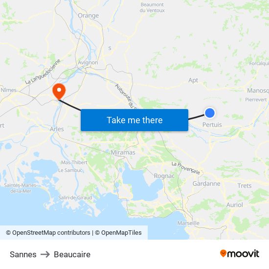 Sannes to Beaucaire map