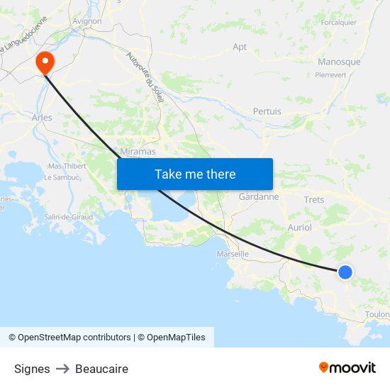 Signes to Beaucaire map