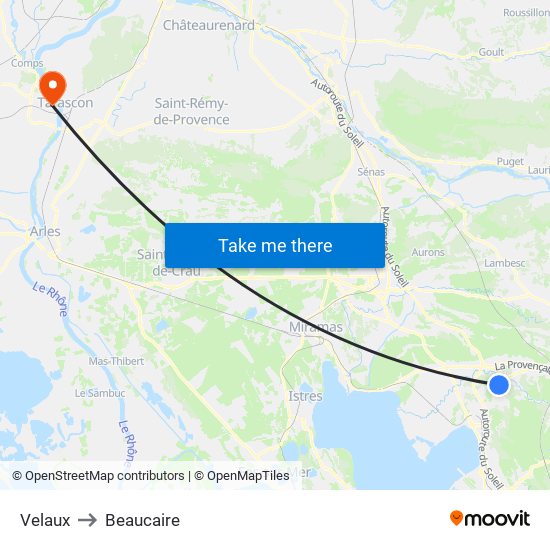Velaux to Beaucaire map