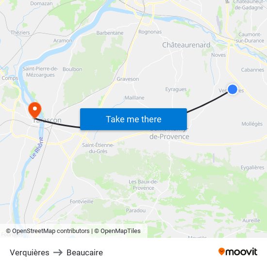 Verquières to Beaucaire map