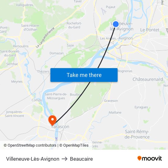 Villeneuve-Lès-Avignon to Beaucaire map