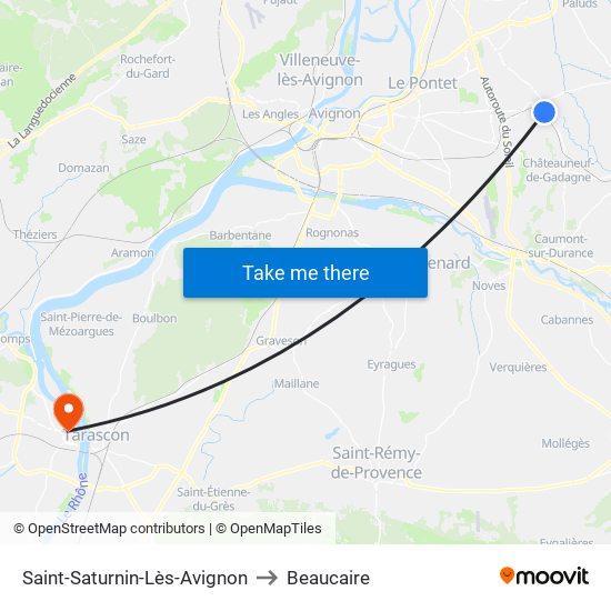 Saint-Saturnin-Lès-Avignon to Beaucaire map