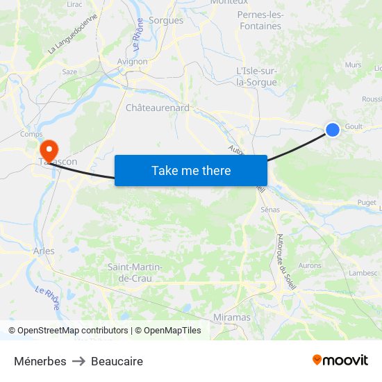 Ménerbes to Beaucaire map