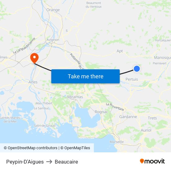 Peypin-D'Aigues to Beaucaire map