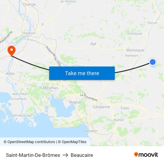 Saint-Martin-De-Brômes to Beaucaire map