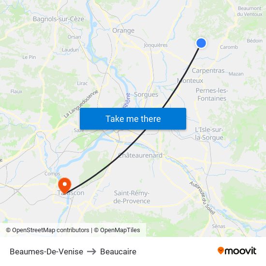 Beaumes-De-Venise to Beaucaire map