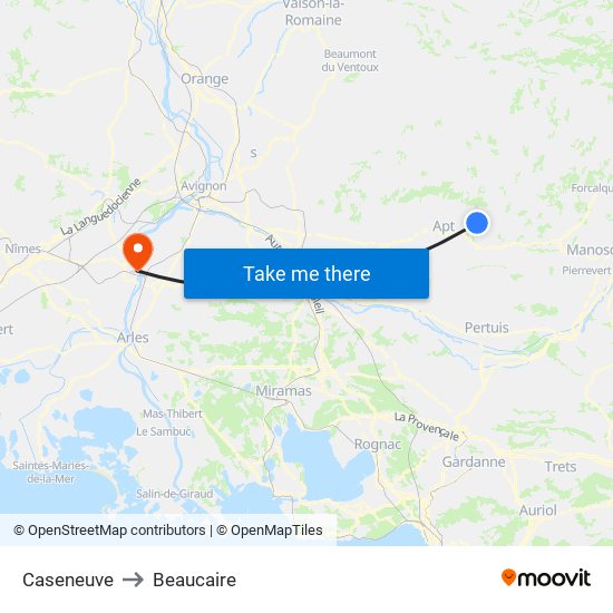 Caseneuve to Beaucaire map