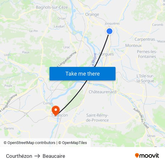 Courthézon to Beaucaire map