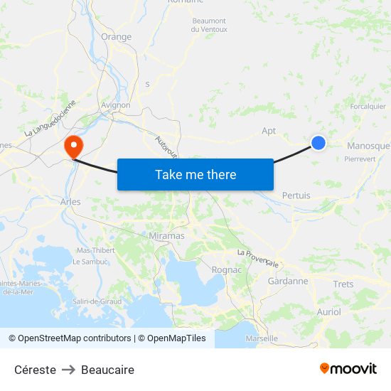 Céreste to Beaucaire map
