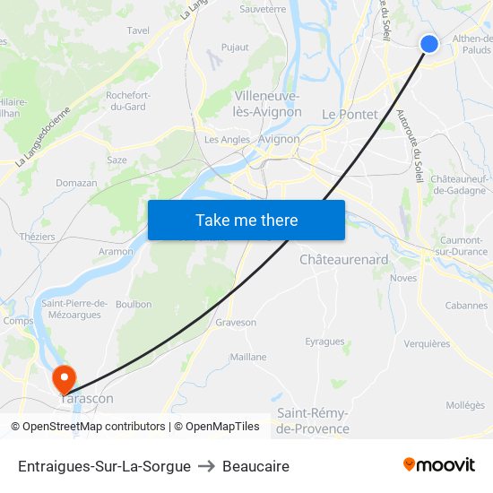 Entraigues-Sur-La-Sorgue to Beaucaire map