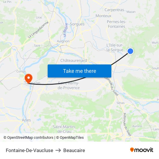 Fontaine-De-Vaucluse to Beaucaire map