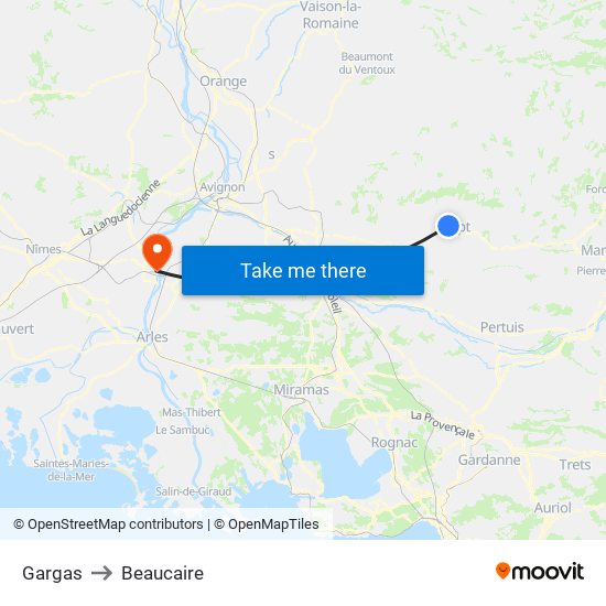 Gargas to Beaucaire map