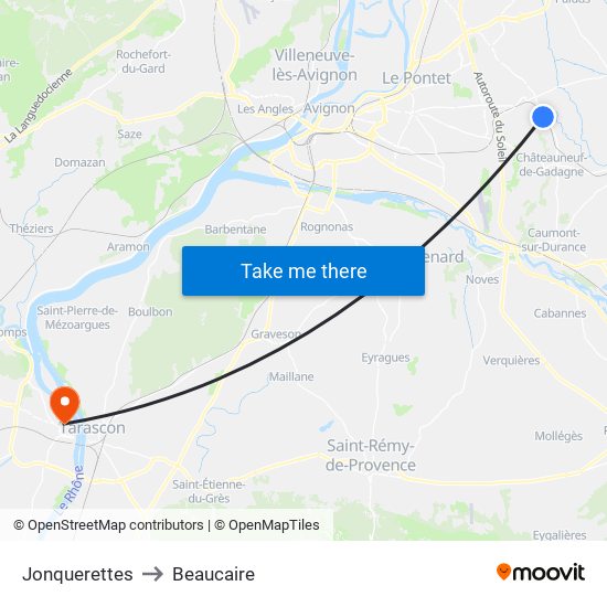 Jonquerettes to Beaucaire map