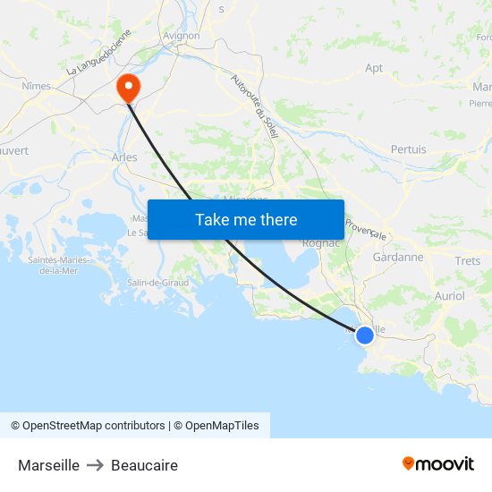 Marseille to Beaucaire map