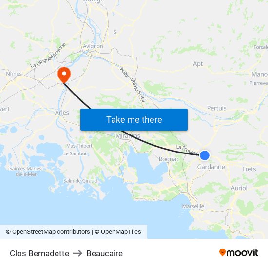 Clos Bernadette to Beaucaire map