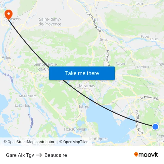 Gare Aix Tgv to Beaucaire map