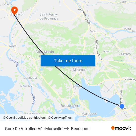 Gare De Vitrolles-Aér-Marseille to Beaucaire map