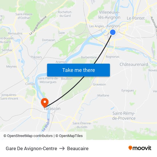 Gare De Avignon-Centre to Beaucaire map