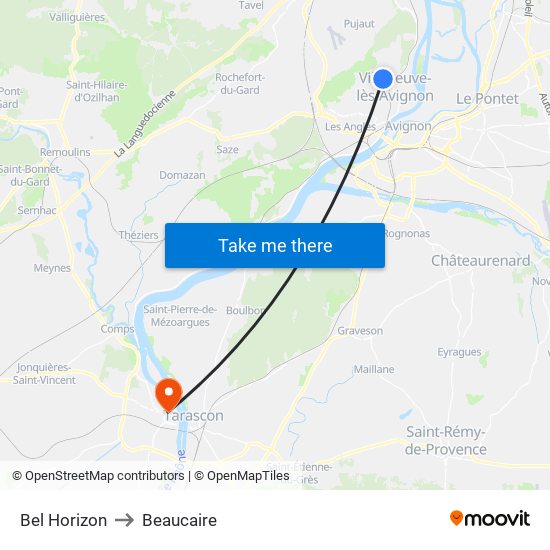 Bel Horizon to Beaucaire map