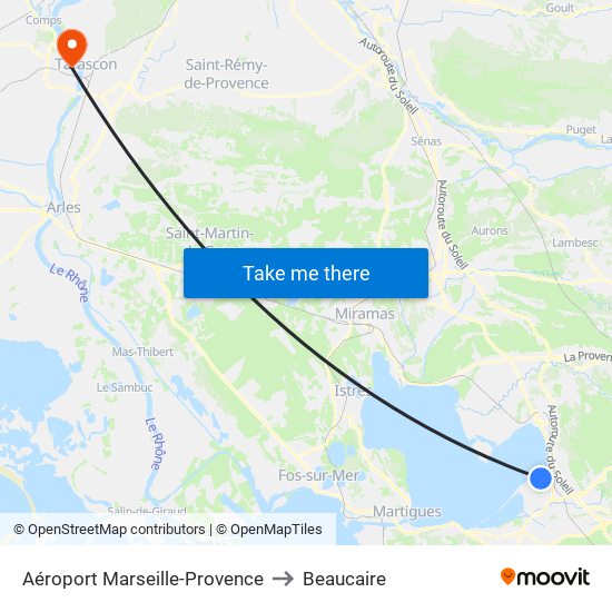 Aéroport Marseille-Provence to Beaucaire map