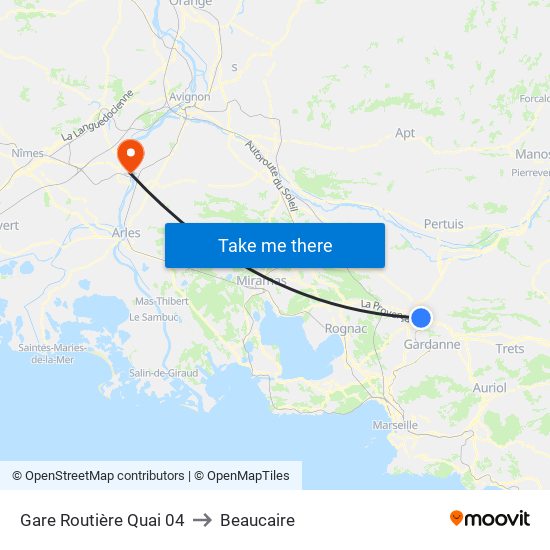 Gare Routière Quai 04 to Beaucaire map