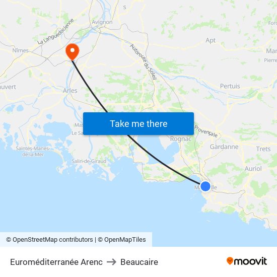Euroméditerranée Arenc to Beaucaire map