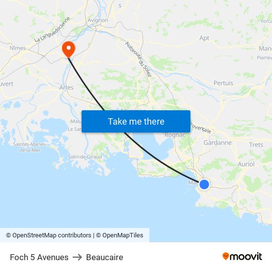 Foch 5 Avenues to Beaucaire map