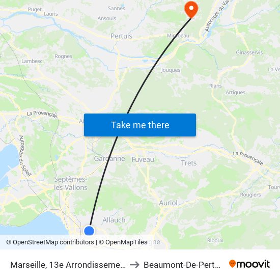 Marseille, 13e Arrondissement to Beaumont-De-Pertuis map