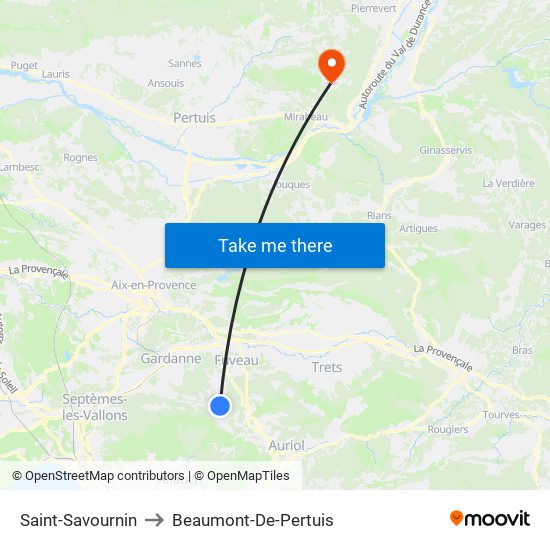 Saint-Savournin to Beaumont-De-Pertuis map