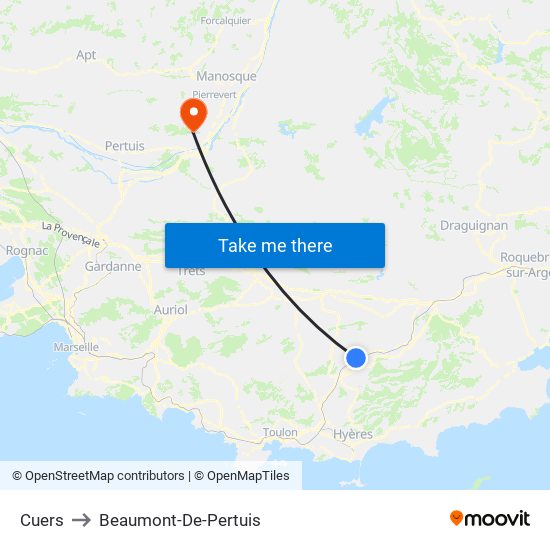 Cuers to Beaumont-De-Pertuis map