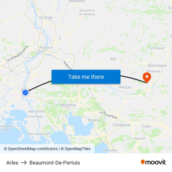 Arles to Beaumont-De-Pertuis map