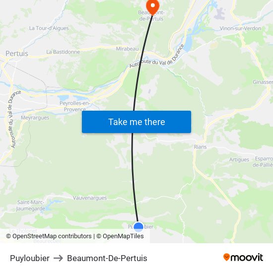 Puyloubier to Beaumont-De-Pertuis map