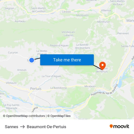 Sannes to Beaumont-De-Pertuis map