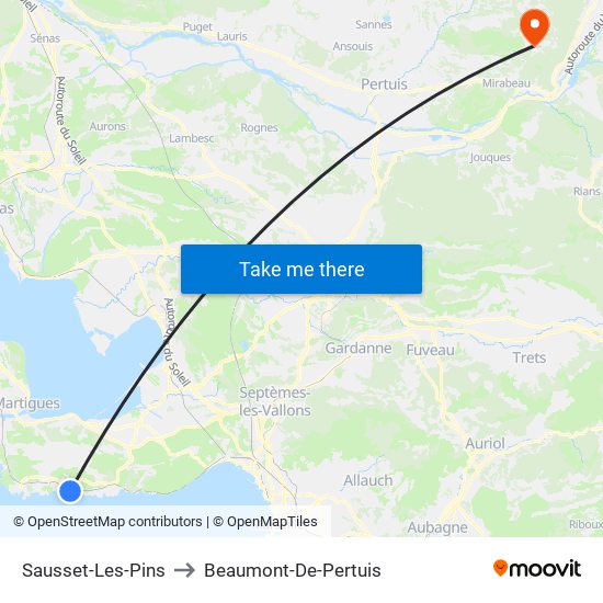 Sausset-Les-Pins to Beaumont-De-Pertuis map