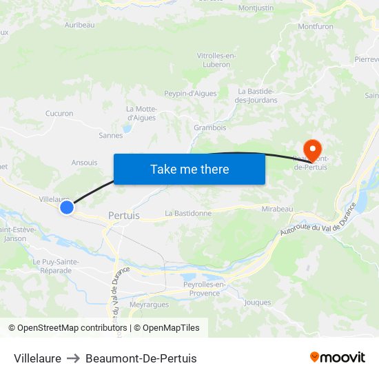 Villelaure to Beaumont-De-Pertuis map