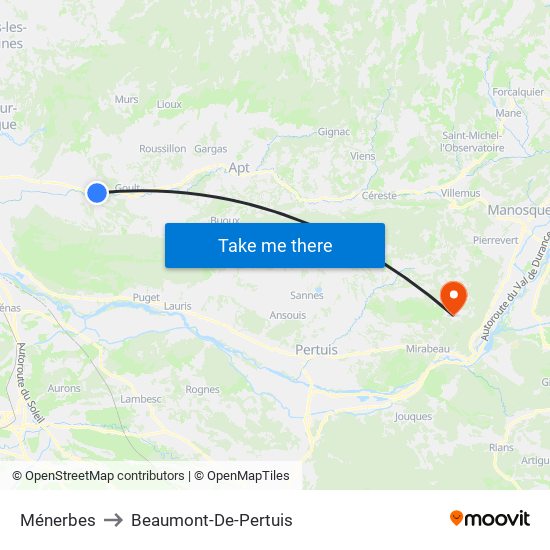 Ménerbes to Beaumont-De-Pertuis map