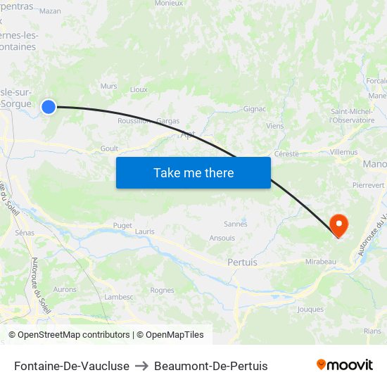 Fontaine-De-Vaucluse to Beaumont-De-Pertuis map