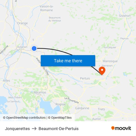 Jonquerettes to Beaumont-De-Pertuis map