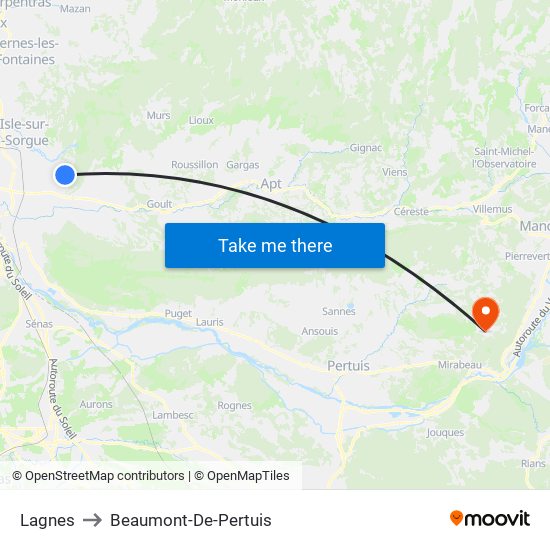 Lagnes to Beaumont-De-Pertuis map