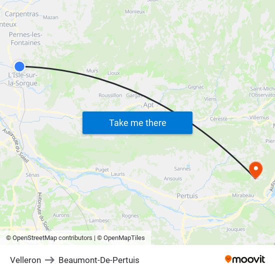Velleron to Beaumont-De-Pertuis map