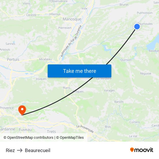 Riez to Beaurecueil map