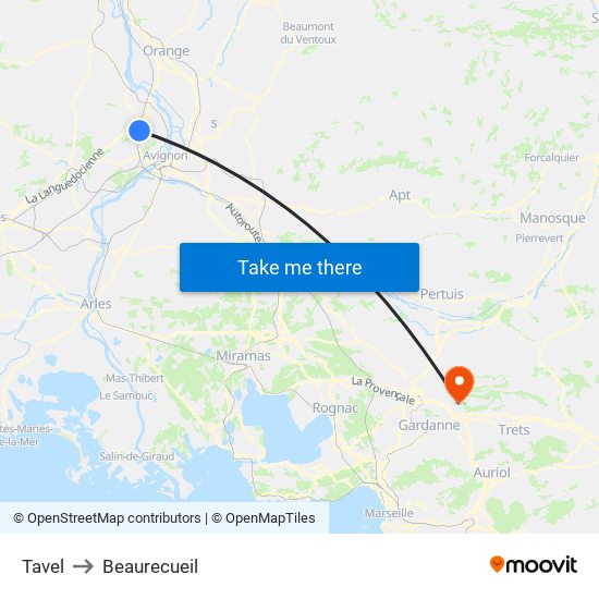 Tavel to Beaurecueil map