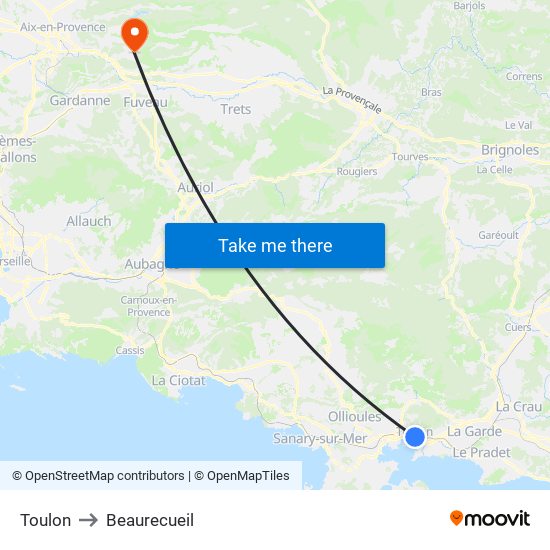 Toulon to Beaurecueil map