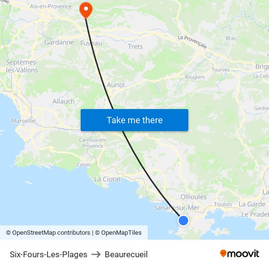 Six-Fours-Les-Plages to Beaurecueil map