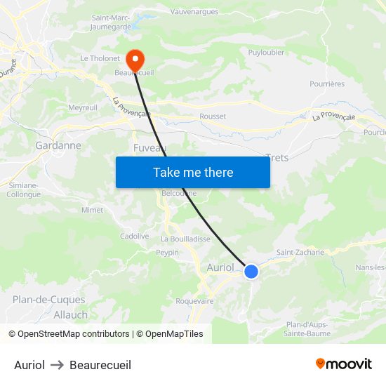 Auriol to Beaurecueil map