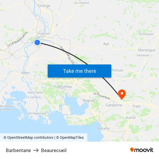 Barbentane to Beaurecueil map