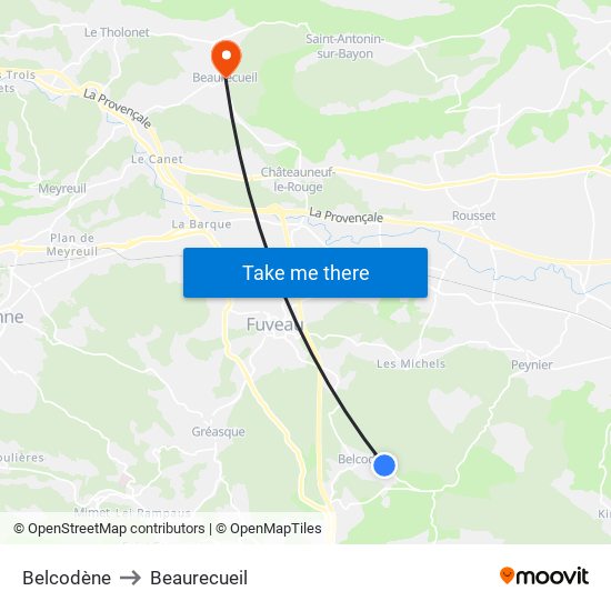 Belcodène to Beaurecueil map