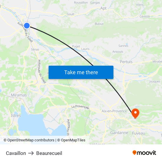 Cavaillon to Beaurecueil map