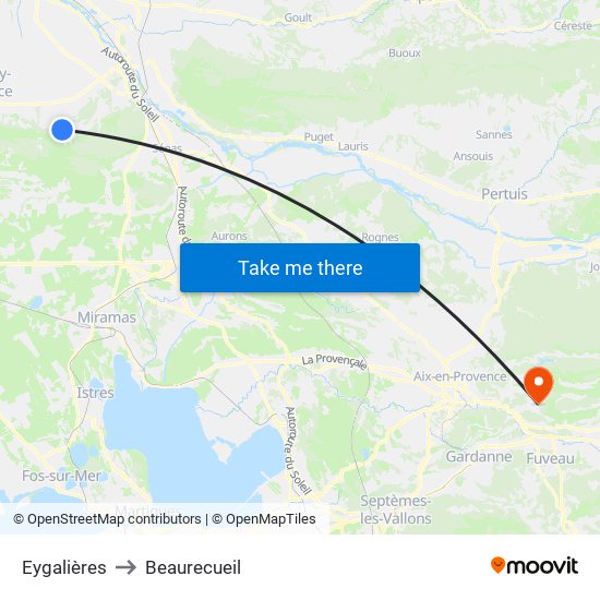 Eygalières to Beaurecueil map