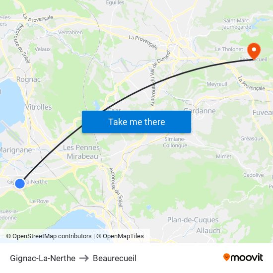 Gignac-La-Nerthe to Beaurecueil map